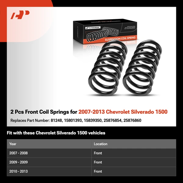 2 Pcs Front Coil Springs for 2007-2013 Chevrolet Silverado 1500