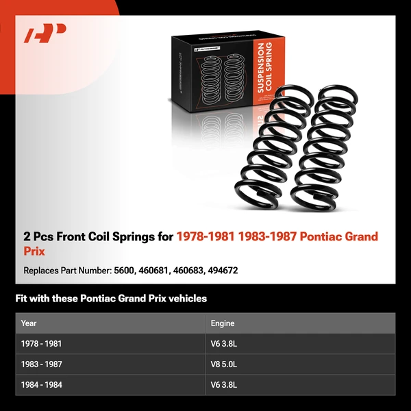 2 Pcs Front Coil Springs for 1978-1981 1983-1987 Pontiac Grand Prix