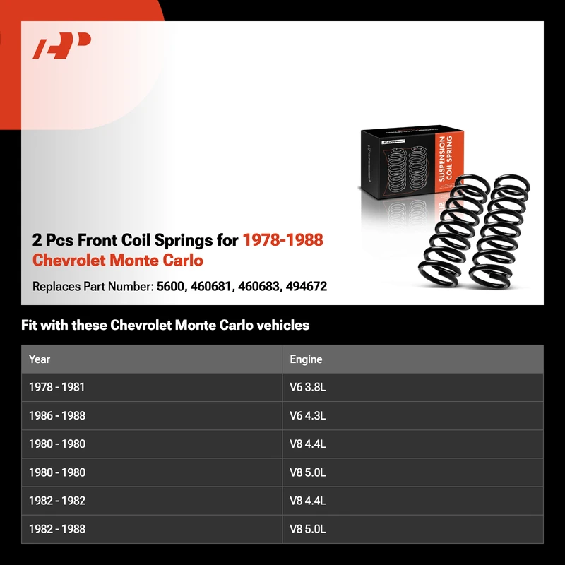 2 Pcs Front Coil Springs for 1978-1988 Chevrolet Monte Carlo