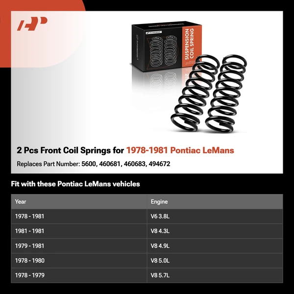 2 Pcs Front Coil Springs for 1978-1981 Pontiac LeMans