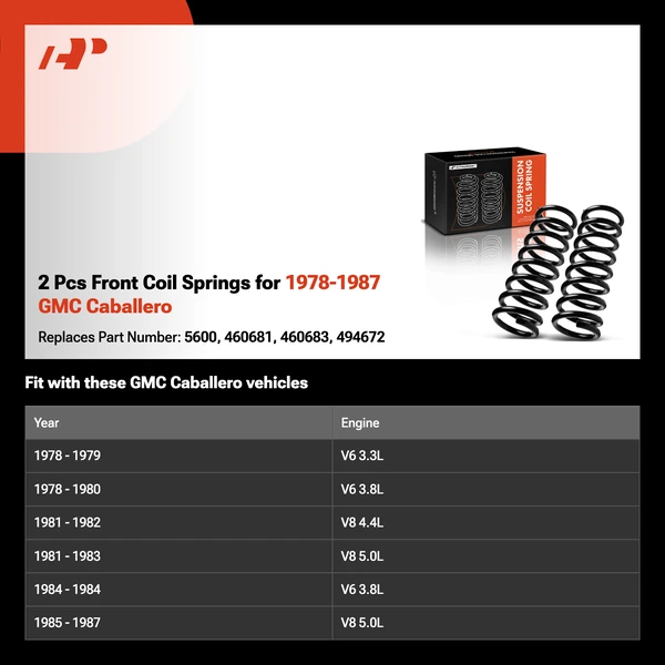 2 Pcs Front Coil Springs for 1978-1987 GMC Caballero