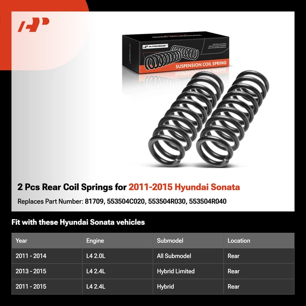 2 Pcs Rear Coil Springs for 2011-2015 Hyundai Sonata