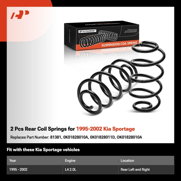 2 Pcs Rear Coil Springs for 1995-2002 Kia Sportage