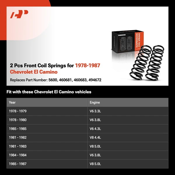 2 Pcs Front Coil Springs for 1978-1987 Chevrolet El Camino