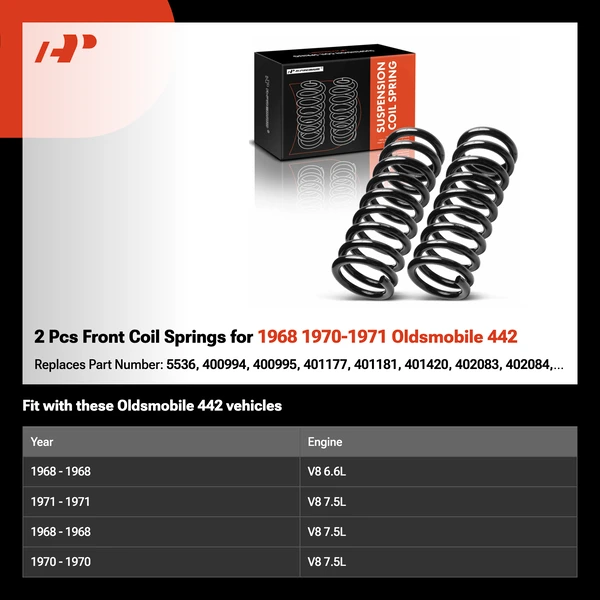 2 Pcs Front Coil Springs for 1968 1970-1971 Oldsmobile 442