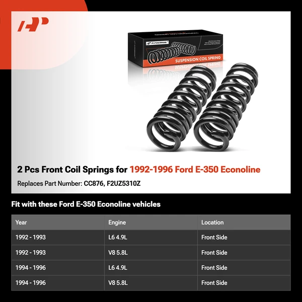 2 Pcs Front Coil Springs for 1992-1996 Ford E-350 Econoline