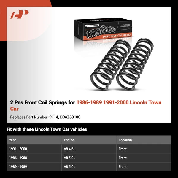 2 Pcs Front Coil Springs for 1986-1989 1991-2000 Lincoln Town Car