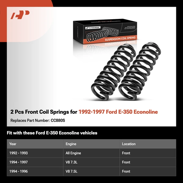 2 Pcs Front Coil Springs for 1992-1997 Ford E-350 Econoline