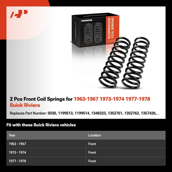 2 Pcs Front Coil Springs for 1963-1967 1973-1974 1977-1978 Buick Riviera