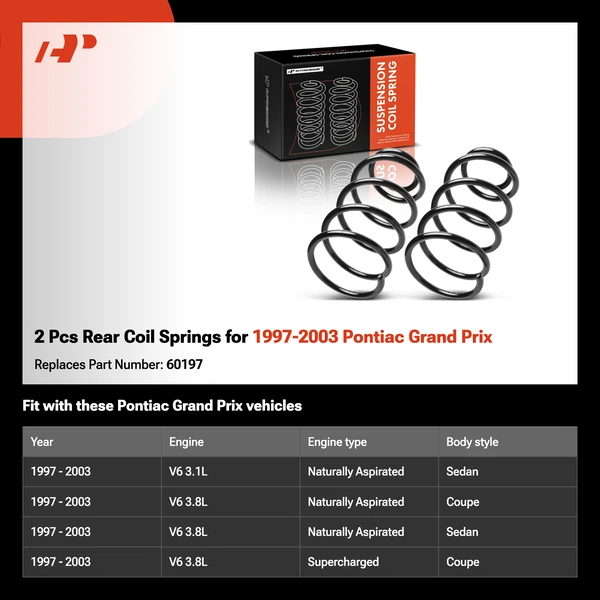2 Pcs Rear Coil Springs for 1997-2003 Pontiac Grand Prix