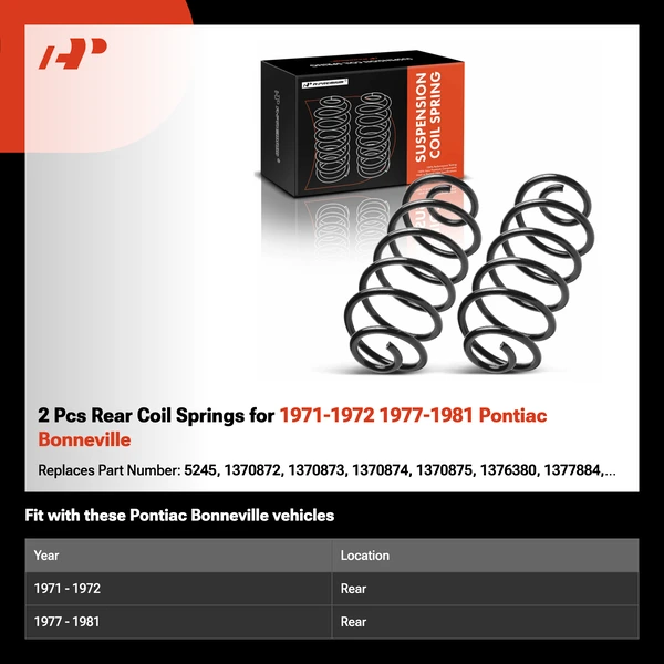 2 Pcs Rear Coil Springs for 1971-1972 1977-1981 Pontiac Bonneville