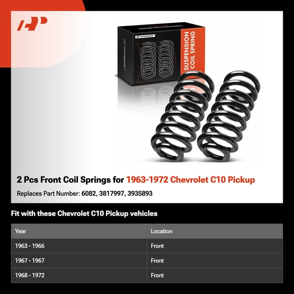 2 Pcs Front Coil Springs for 1963-1972 Chevrolet C10 Pickup