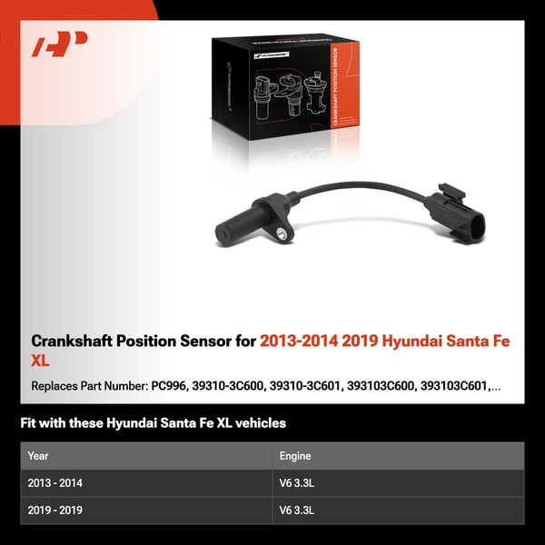 Crankshaft Position Sensor for 2013-2014 2019 Hyundai Santa Fe XL