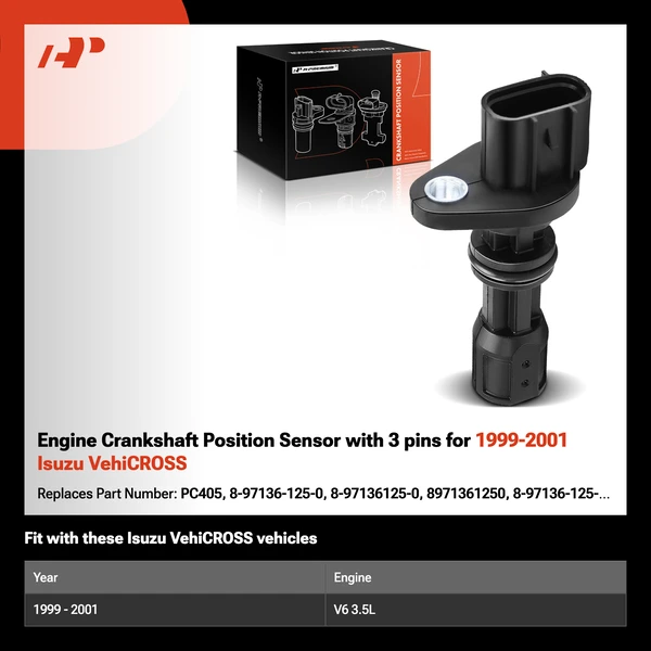 Engine Crankshaft Position Sensor with 3 pins for 1999-2001 Isuzu VehiCROSS
