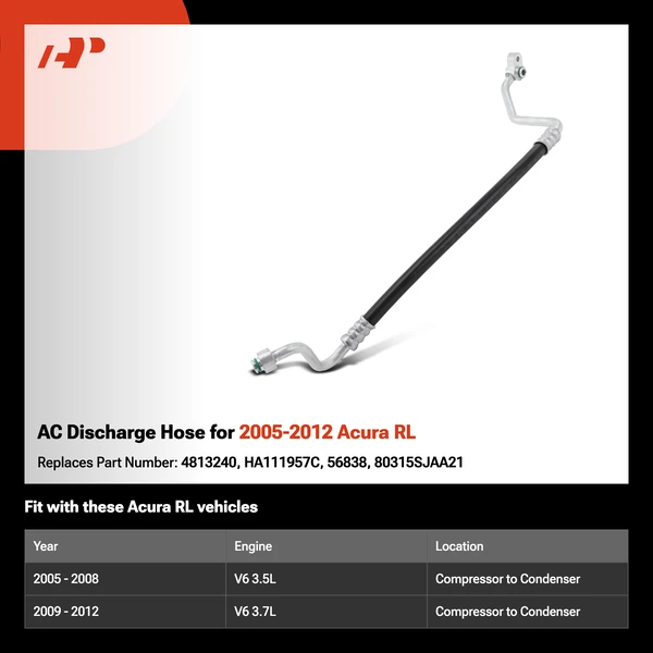 AC Discharge Hose for 2005-2012 Acura RL