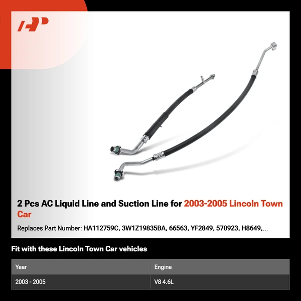 2 Pcs AC Liquid Line and Suction Line for 2003-2005 Lincoln Town Car