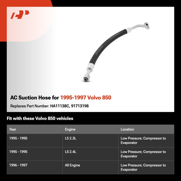 AC Suction Hose for 1995-1997 Volvo 850