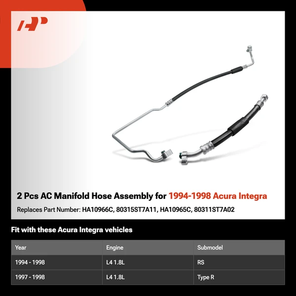 2 Pcs AC Manifold Hose Assembly for 1994-1998 Acura Integra