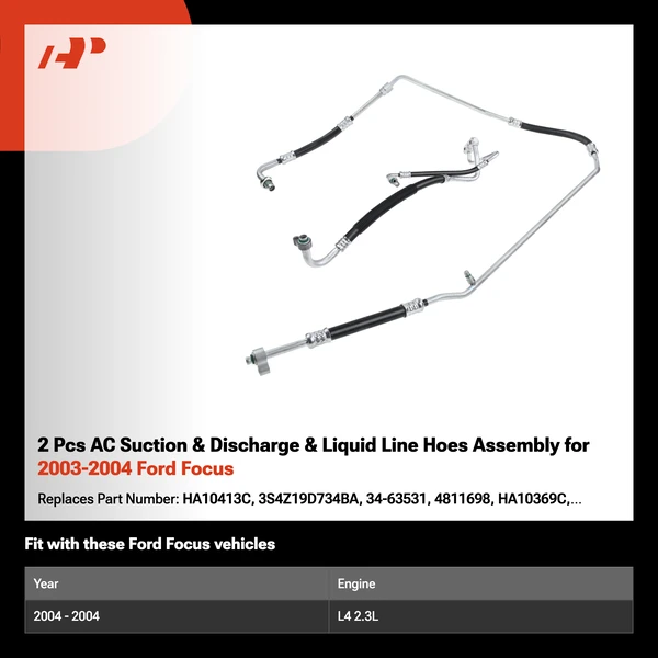2 Pcs AC Suction & Discharge & Liquid Line Hoes Assembly for 2003-2004 Ford Focus