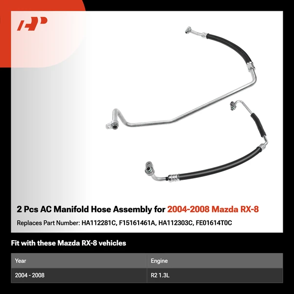 2 Pcs AC Manifold Hose Assembly for 2004-2008 Mazda RX-8