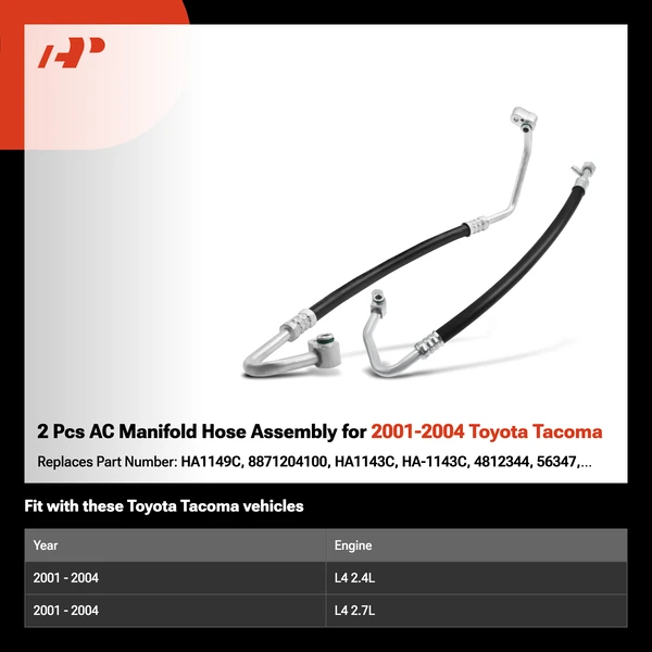 2 Pcs AC Manifold Hose Assembly for 2001-2004 Toyota Tacoma