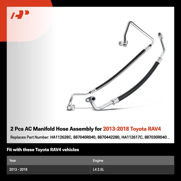 2 Pcs AC Manifold Hose Assembly for 2013-2018 Toyota RAV4