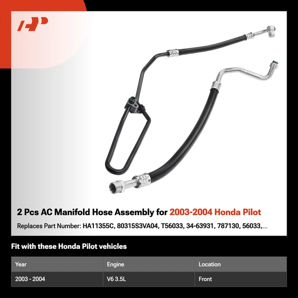 2 Pcs AC Manifold Hose Assembly for 2003-2004 Honda Pilot