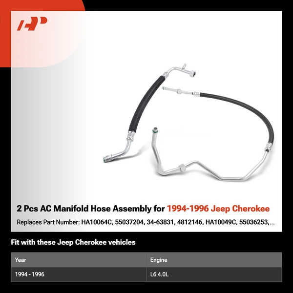 2 Pcs AC Manifold Hose Assembly for 1994-1996 Jeep Cherokee