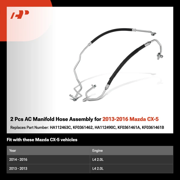 2 Pcs AC Manifold Hose Assembly for 2013-2016 Mazda CX-5