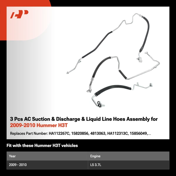 3 Pcs AC Suction & Discharge & Liquid Line Hoes Assembly for 2009-2010 Hummer H3T