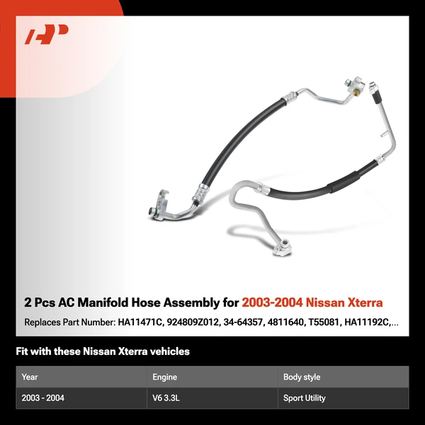 2 Pcs AC Manifold Hose Assembly for 2003-2004 Nissan Xterra