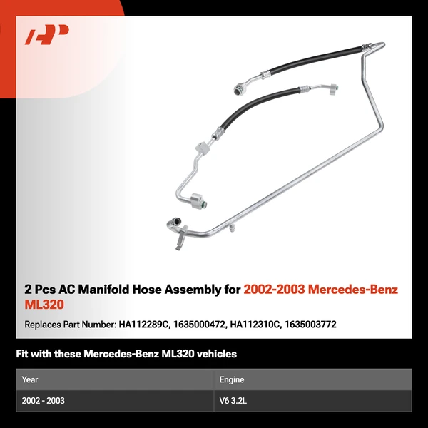 2 Pcs AC Manifold Hose Assembly for 2002-2003 Mercedes-Benz ML320