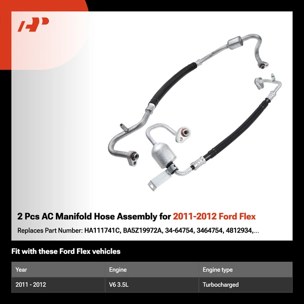 2 Pcs AC Manifold Hose Assembly for 2011-2012 Ford Flex