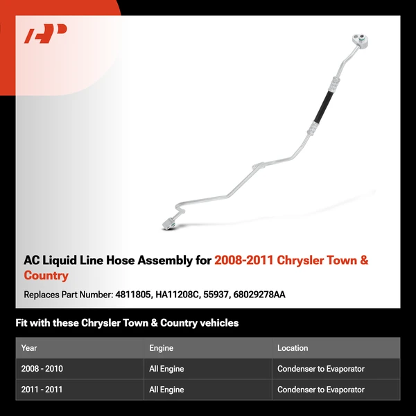 AC Liquid Line Hose Assembly for 2008-2011 Chrysler Town & Country