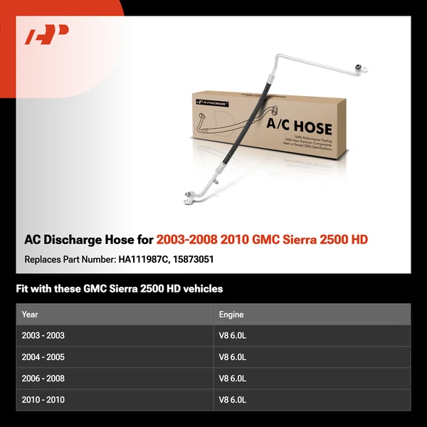 AC Discharge Hose for 2003-2008 2010 GMC Sierra 2500 HD