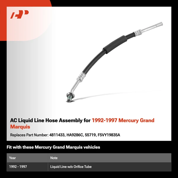 AC Liquid Line Hose Assembly for 1992-1997 Mercury Grand Marquis