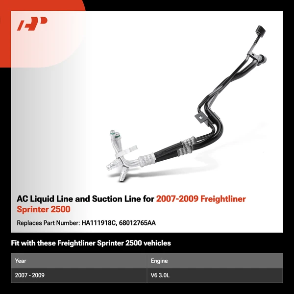 AC Liquid Line and Suction Line for 2007-2009 Freightliner Sprinter 2500