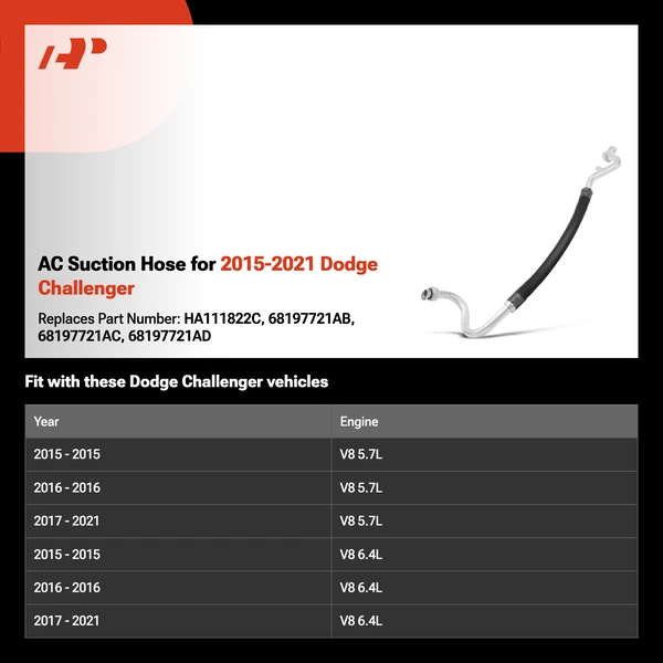 AC Suction Hose for 2015-2021 Dodge Challenger