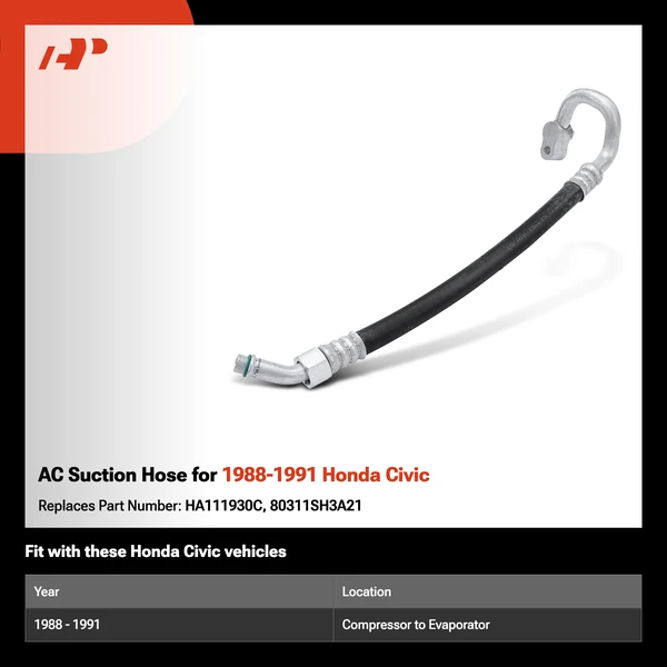 AC Suction Hose for 1988-1991 Honda Civic
