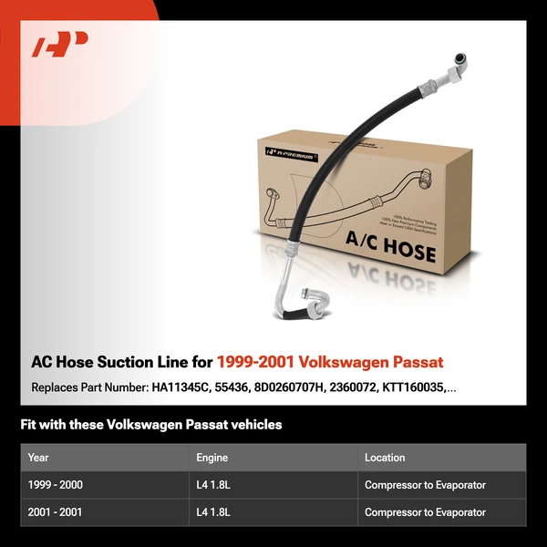 AC Hose Suction Line for 1999-2001 Volkswagen Passat