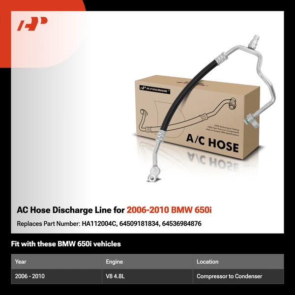 AC Hose Discharge Line for 2006-2010 BMW 650i