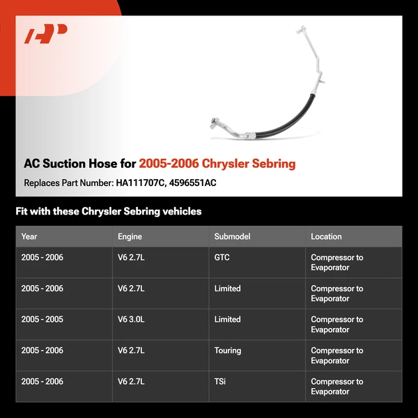 AC Suction Hose for 2005-2006 Chrysler Sebring
