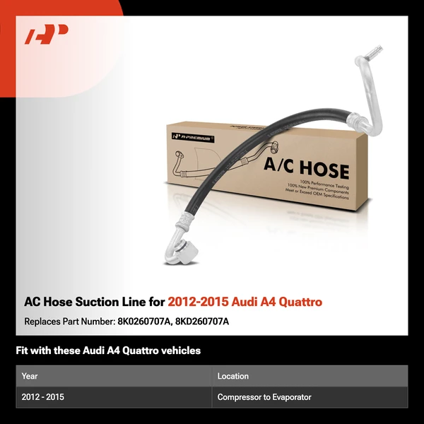 AC Hose Suction Line for 2012-2015 Audi A4 Quattro