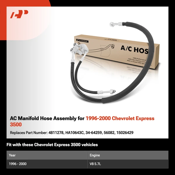 AC Manifold Hose Assembly for 1996-2000 Chevrolet Express 3500