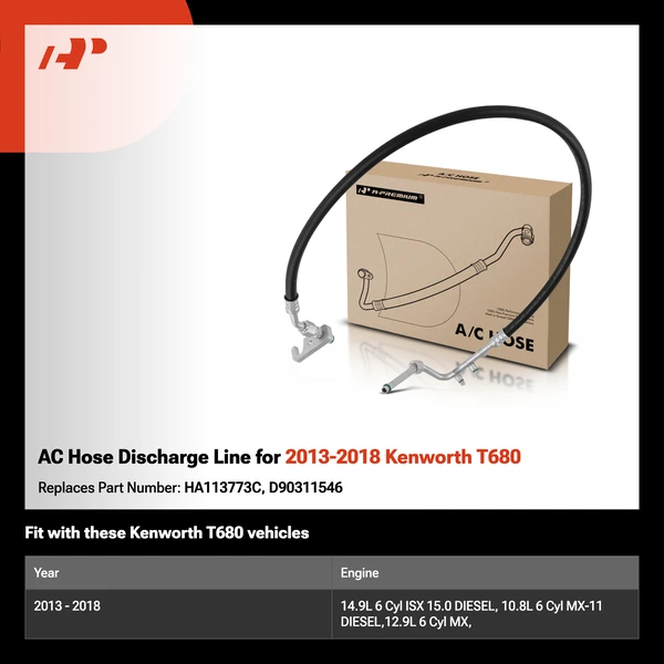 AC Hose Discharge Line for 2013-2018 Kenworth T680
