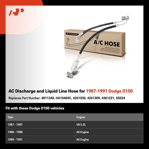 AC Discharge and Liquid Line Hose for 1987-1991 Dodge D150