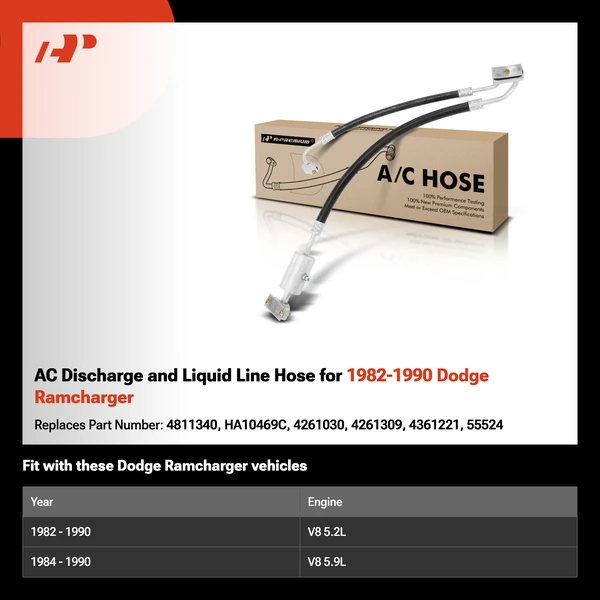 AC Discharge and Liquid Line Hose for 1982-1990 Dodge Ramcharger