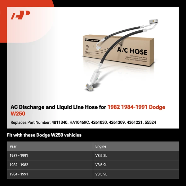 AC Discharge and Liquid Line Hose for 1982 1984-1991 Dodge W250