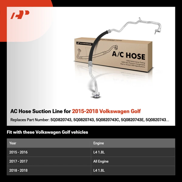 AC Hose Suction Line for 2015-2018 Volkswagen Golf