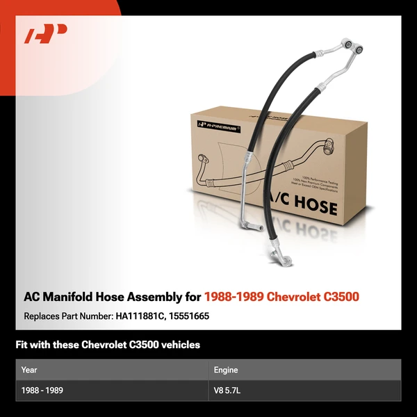 AC Manifold Hose Assembly for 1988-1989 Chevrolet C3500